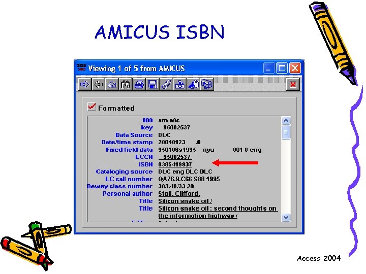 AMICUS ISBN Access 2004 