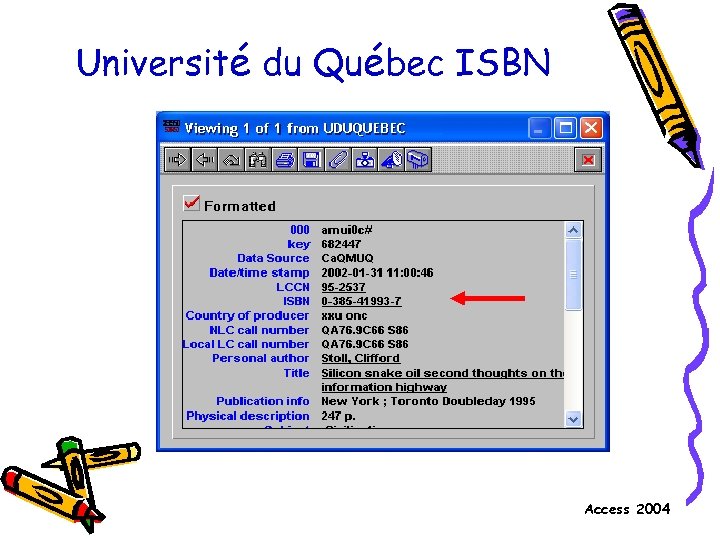 Université du Québec ISBN Access 2004 