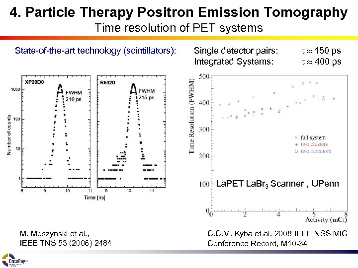 4. Particle Therapy Positron Emission Tomography Time resolution of PET systems State-of-the-art technology (scintillators):