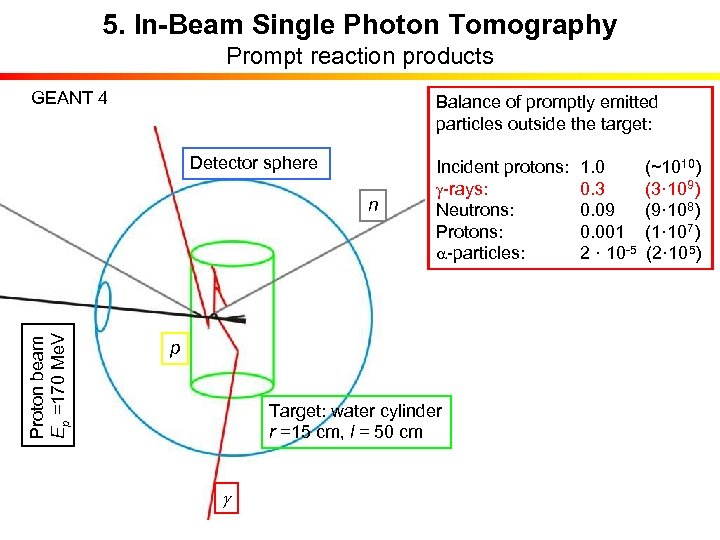 5. In-Beam Single Photon Tomography Prompt reaction products GEANT 4 Balance of promptly emitted
