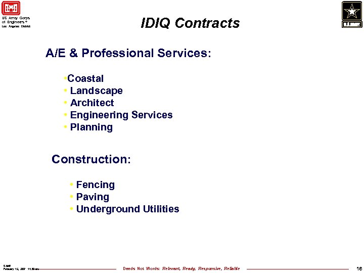 IDIQ Contracts US Army Corps of Engineers ® Los Angeles District A/E & Professional