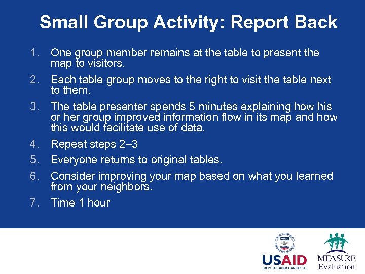 Small Group Activity: Report Back 1. One group member remains at the table to