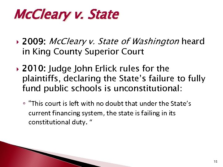 Mc. Cleary v. State 2009: Mc. Cleary v. State of Washington heard in King