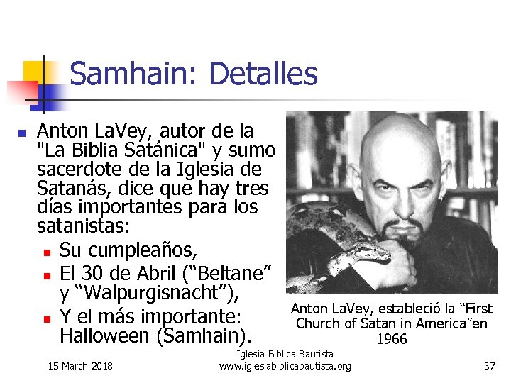 Samhain: Detalles n Anton La. Vey, autor de la 