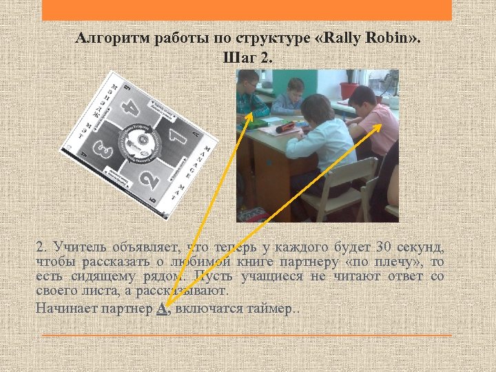 Алгоритм работы по структуре «Rally Robin» . Шаг 2. Учитель объявляет, что теперь у