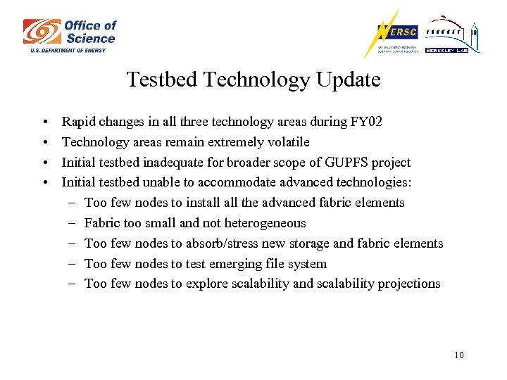 Testbed Technology Update • • Rapid changes in all three technology areas during FY