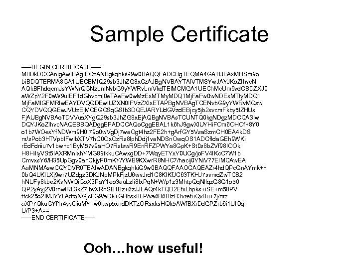 Sample Certificate -----BEGIN CERTIFICATE----MIIDk. DCCAnig. Aw. IBAg. IBCz. ANBgkqhki. G 9 w 0 BAQQFADCBg.
