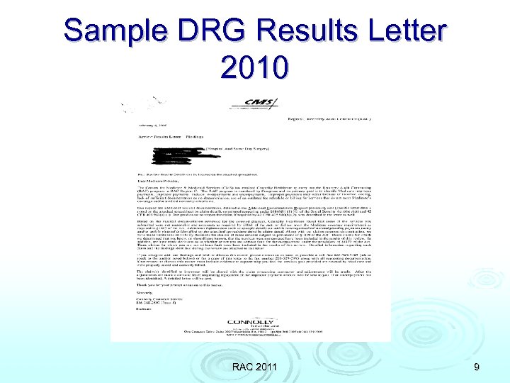 Sample DRG Results Letter 2010 RAC 2011 9 