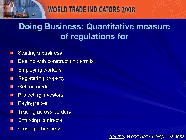 Doing Business: Quantitative measure of regulations for Starting a business Dealing with construction permits