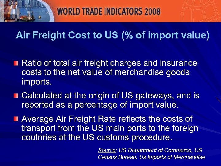  Air Freight Cost to US (% of import value) Ratio of total air