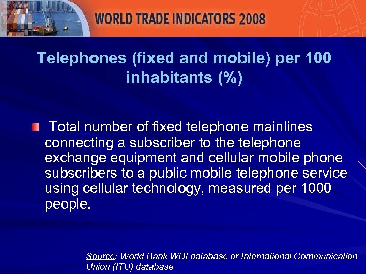 Telephones (fixed and mobile) per 100 inhabitants (%) Total number of fixed telephone mainlines