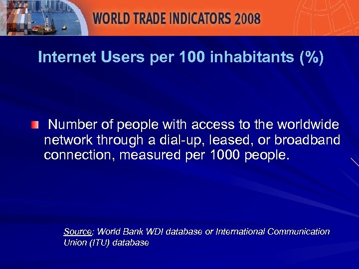 Internet Users per 100 inhabitants (%) Number of people with access to the worldwide