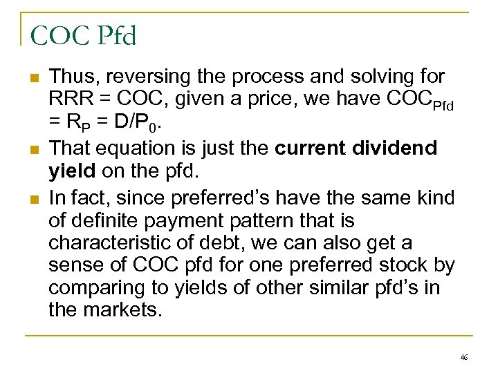 COC Pfd n n n Thus, reversing the process and solving for RRR =