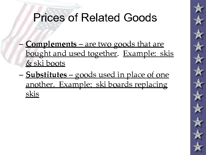 Prices of Related Goods – Complements – are two goods that are bought and