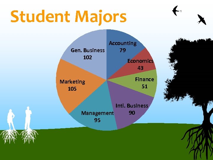 Student Majors Accounting Gen. Business 79 102 Economics 43 Marketing 105 Finance 51 Intl.