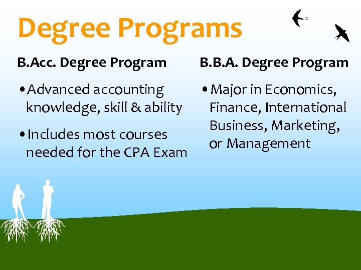 Degree Programs B. Acc. Degree Program B. B. A. Degree Program • Advanced accounting