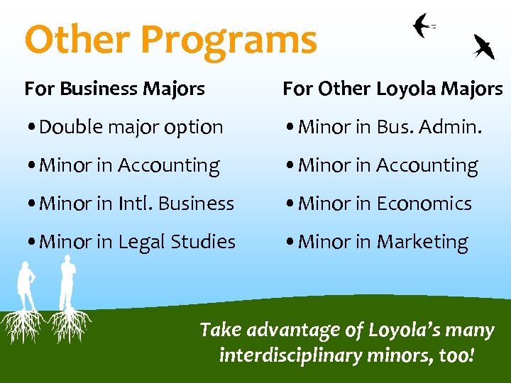 Other Programs For Business Majors For Other Loyola Majors • Double major option •