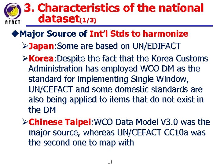 3. Characteristics of the national dataset(1/3) u. Major Source of Int’l Stds to harmonize