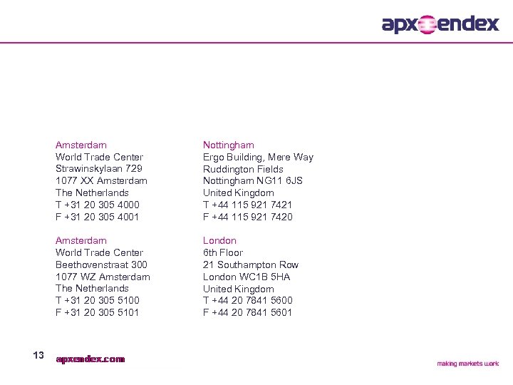 Amsterdam World Trade Center Strawinskylaan 729 1077 XX Amsterdam The Netherlands T +31 20