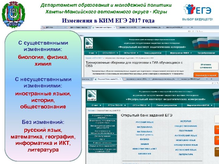 Департамент образования и молодежной политики Ханты-Мансийского автономного округа - Югры Изменения в КИМ ЕГЭ