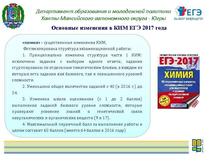 Департамент образования и молодежной политики Ханты-Мансийского автономного округа - Югры Основные изменения в КИМ
