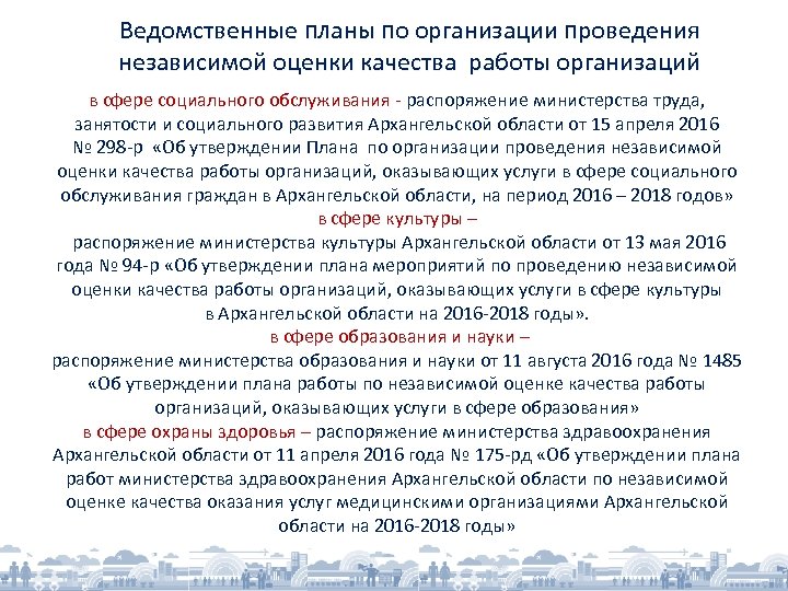 Ведомственные планы по организации проведения независимой оценки качества работы организаций в сфере социального обслуживания