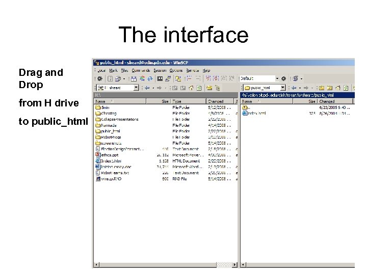 The interface Drag and Drop from H drive to public_html 