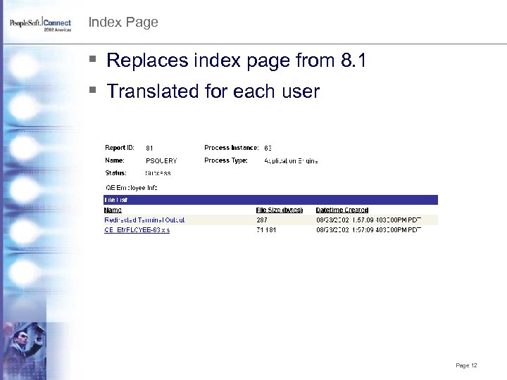 Index Page § Replaces index page from 8. 1 § Translated for each user