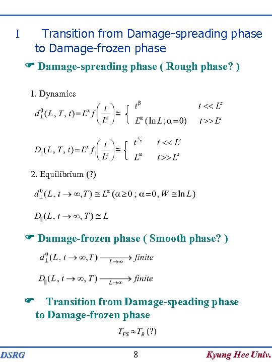 Transition from Damage-spreading phase to Damage-frozen phase I F Damage-spreading phase ( Rough phase?