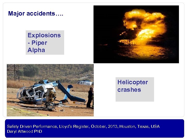 Major accidents…. Explosions - Piper Alpha Helicopter crashes OIL AND GAS Safety Driven Performance,