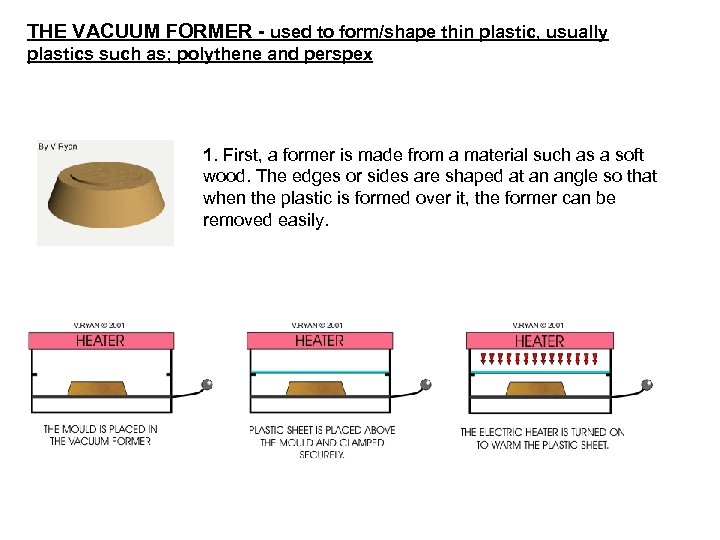 THE VACUUM FORMER - used to form/shape thin plastic, usually plastics such as; polythene