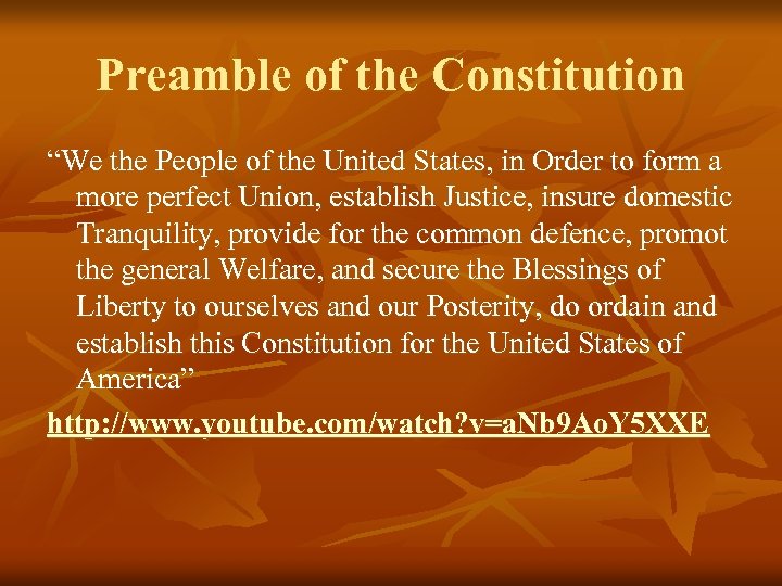 Preamble of the Constitution “We the People of the United States, in Order to