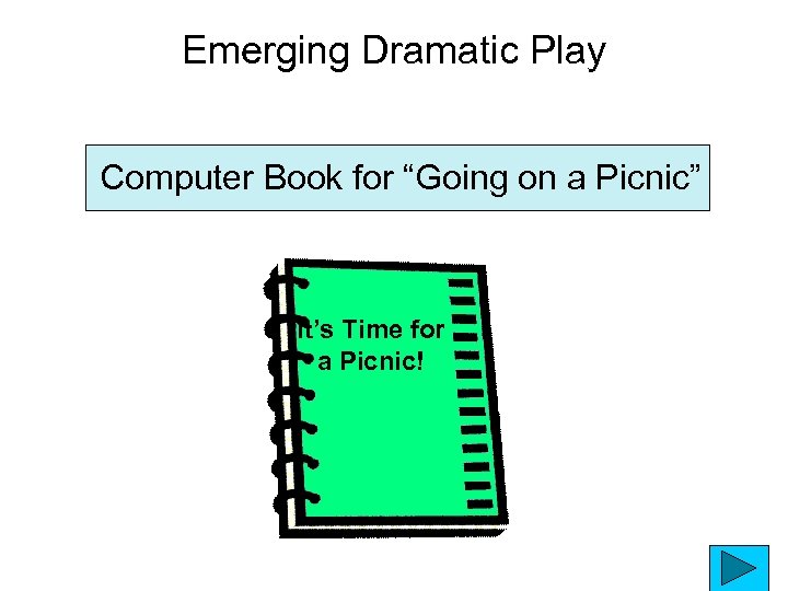 Emerging Dramatic Play Computer Book for “Going on a Picnic” It’s Time for a