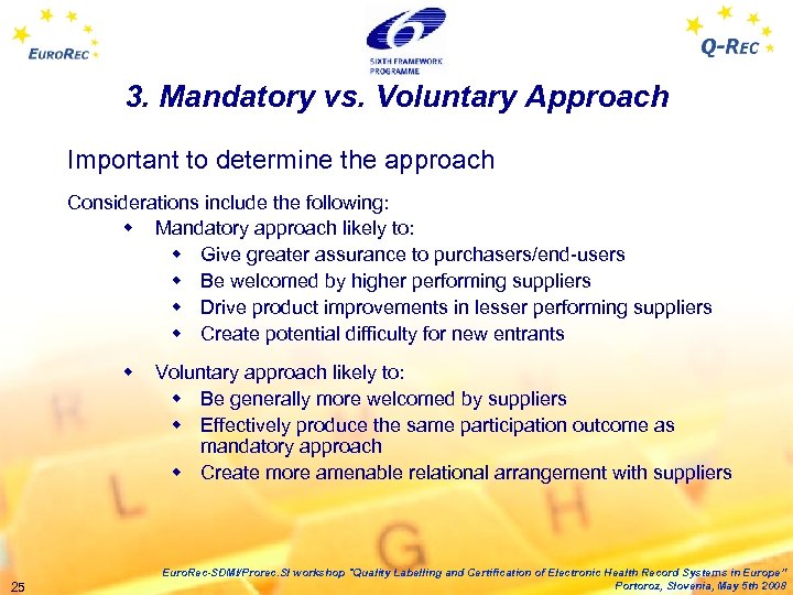 3. Mandatory vs. Voluntary Approach Important to determine the approach Considerations include the following: