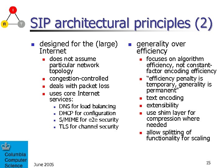 SIP architectural principles (2) n designed for the (large) Internet n n does not