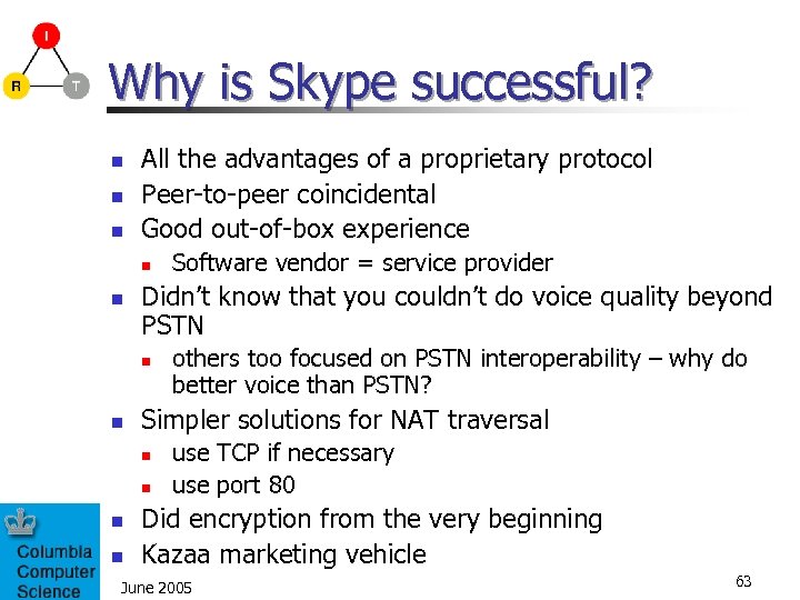 Why is Skype successful? n n n All the advantages of a proprietary protocol