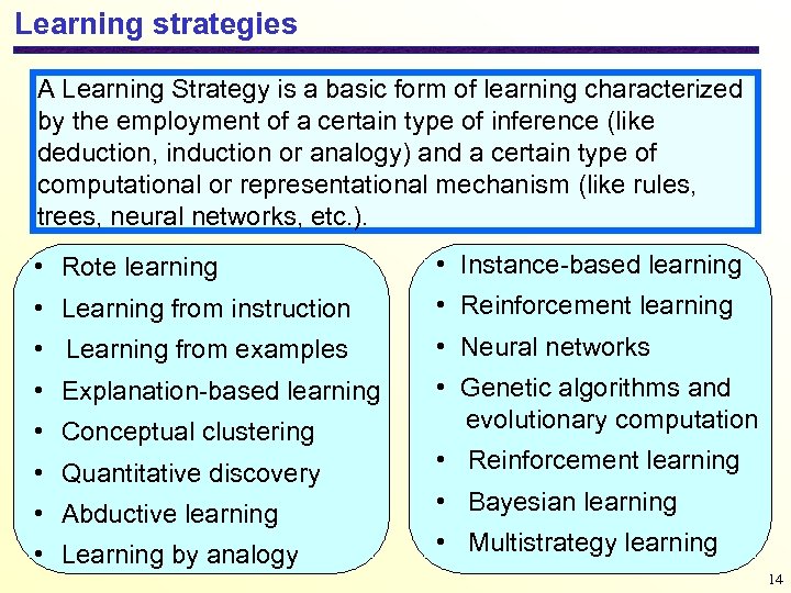 Learning strategies A Learning Strategy is a basic form of learning characterized by the