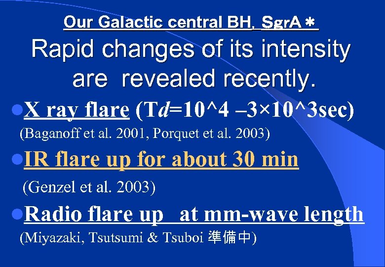 Our Galactic central BH，ＳｇｒＡ＊ Rapid changes of its intensity are revealed recently. l. X
