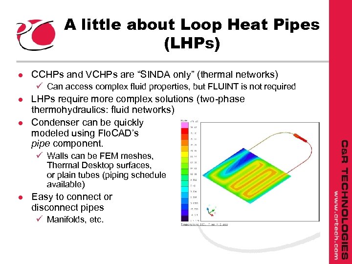 A little about Loop Heat Pipes (LHPs) l CCHPs and VCHPs are “SINDA only”