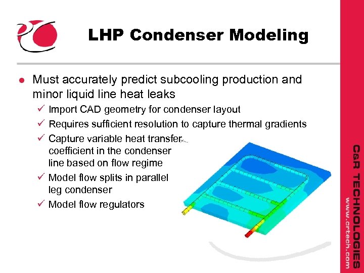 LHP Condenser Modeling l Must accurately predict subcooling production and minor liquid line heat