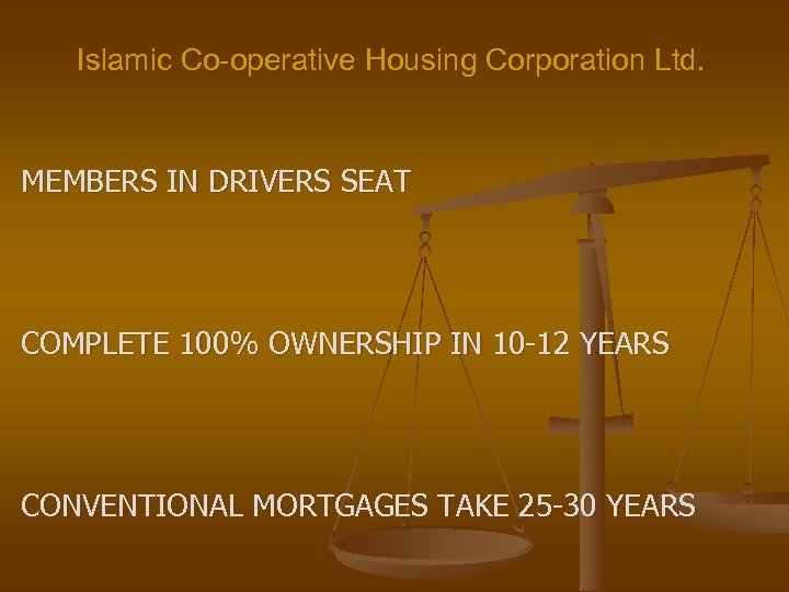 Islamic Co-operative Housing Corporation Ltd. MEMBERS IN DRIVERS SEAT COMPLETE 100% OWNERSHIP IN 10