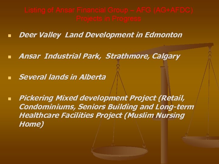 Listing of Ansar Financial Group – AFG (AG+AFDC) Projects in Progress n Deer Valley