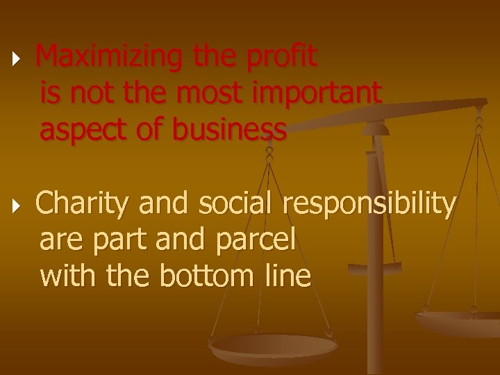  Maximizing the profit is not the most important aspect of business Charity and