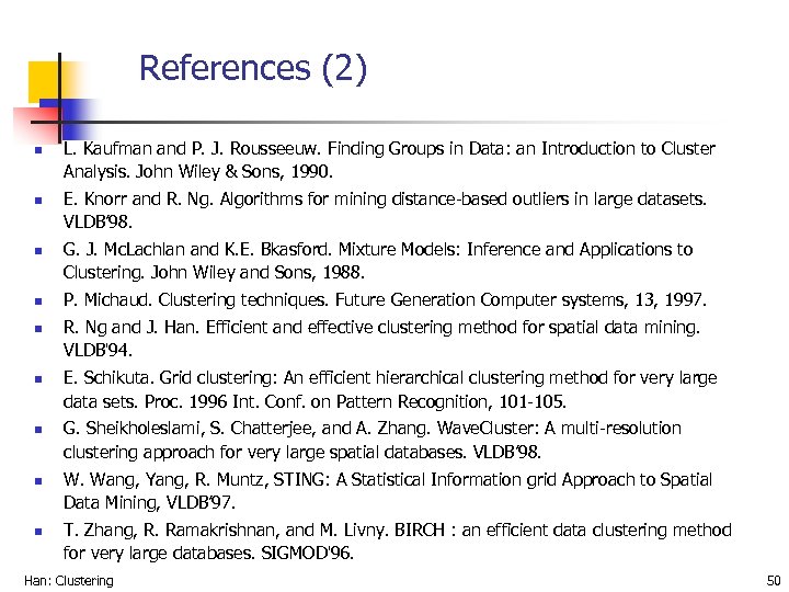 References (2) n n n n n L. Kaufman and P. J. Rousseeuw. Finding