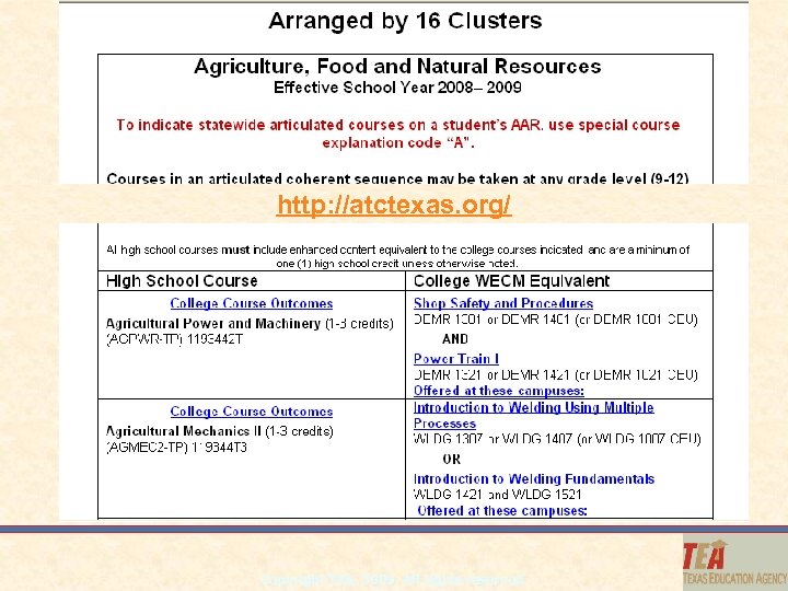 http: //atctexas. org/ Copyright TEA, 2009. All rights reserved. 