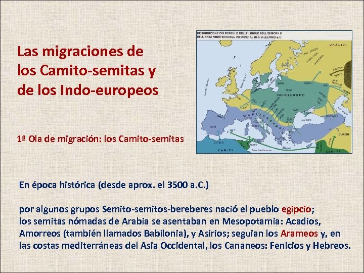 Las migraciones de los Camito-semitas y de los Indo-europeos 1ª Ola de migración: los