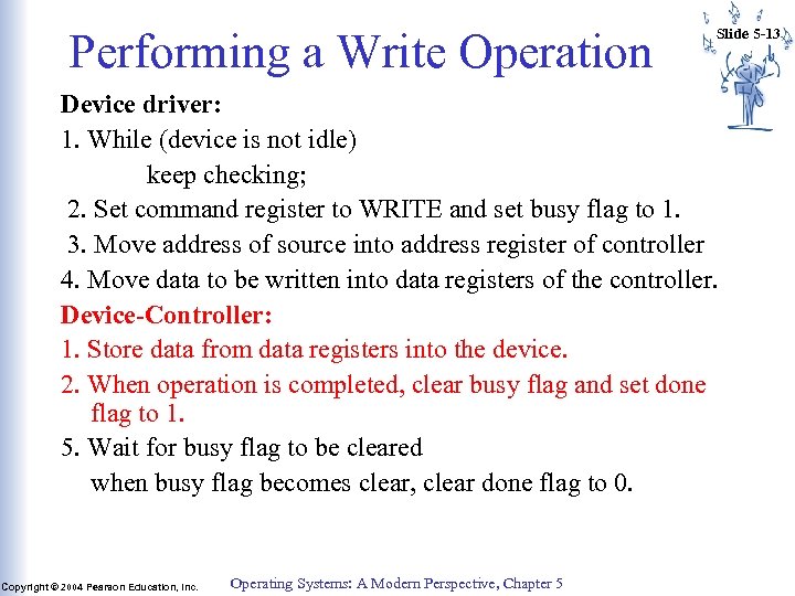 Performing a Write Operation Slide 5 -13 Device driver: 1. While (device is not