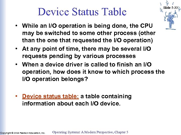 Device Status Table Slide 5 -33 • While an I/O operation is being done,