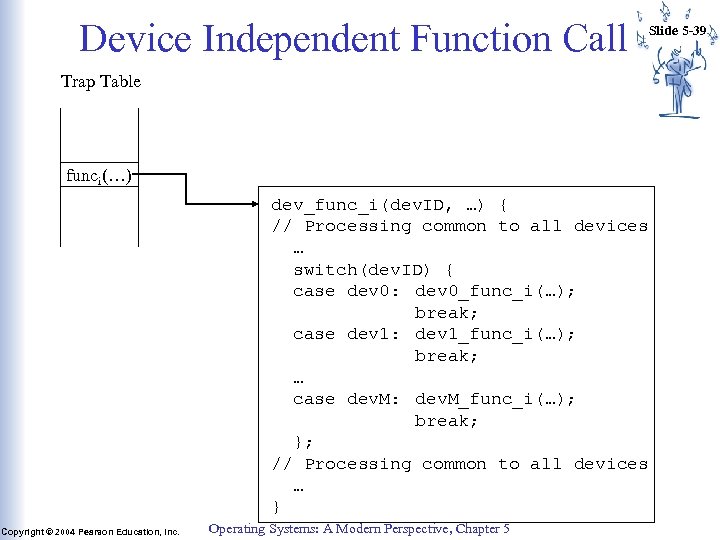 Device Independent Function Call Slide 5 -39 Trap Table funci(…) dev_func_i(dev. ID, …) {