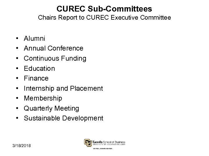 CUREC Sub-Committees Chairs Report to CUREC Executive Committee • • • Alumni Annual Conference